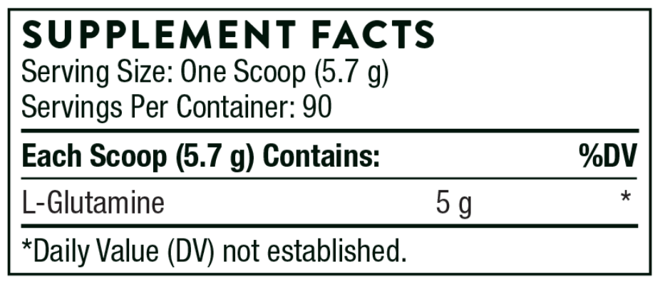 Thorne L Glutamine Powder Ingredients Label Image